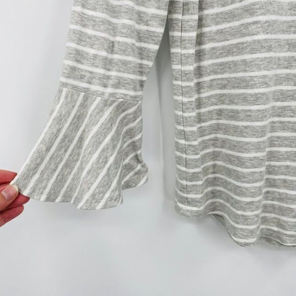 J. Crew Size Small Gray & White Striped 3/4 Bell Sleeve Knit Top - Picture 5 of 9